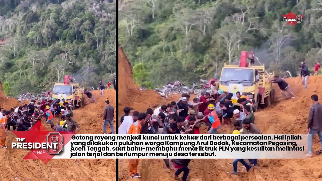 Momen Gotong Royong Petugas dan Warga Aceh Tengah Tarik Truk Pembawa Material Listrik