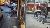 İstanbul’da otomobil önce motosiklete ardından dükkanın önündekilere çarptı: 4 yaralı