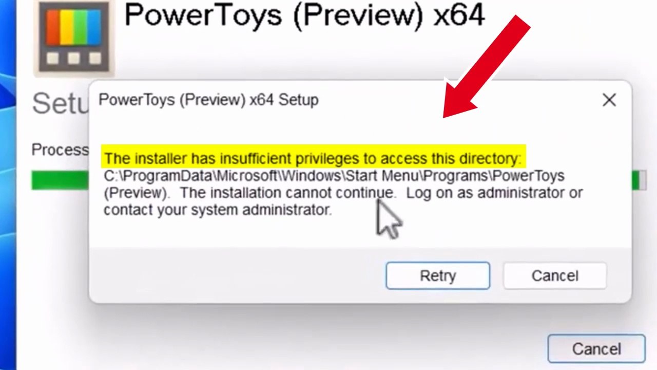 The Installer has insufficient privileges to access this directory - Solved Error