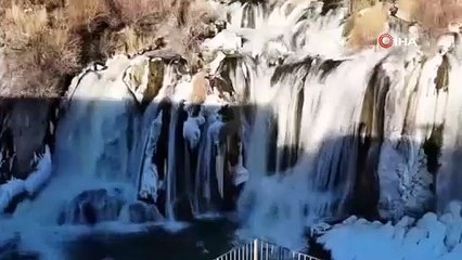 Muradiye Şelalesi buz tuttu