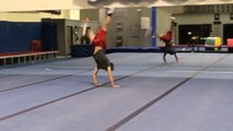 Smooth tumbling performance ends in a comical way after mid-flip confusion