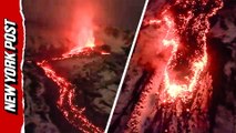Crackling lava flows from Mount Etna in breathtaking drone footage