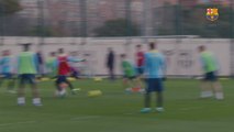 Entrenamiento Barça previo al derbi catalán