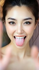 video_舌を出しながら微笑む。カメラがプッシュイン__veo-3.1-fast-relaxed__[Close-up] soft gentle Korean actress look, glowing smooth skin, natural makeup, dreamy atmosphere. Close-up of face._29.png_1