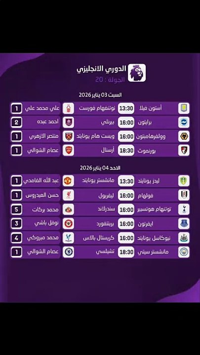 برنامج مباريات الجولة : 20 | #الدوري_الإنجليزي 🏴⏰️ | المباريات بتوقيت غرينتش+1#PremierLeague
