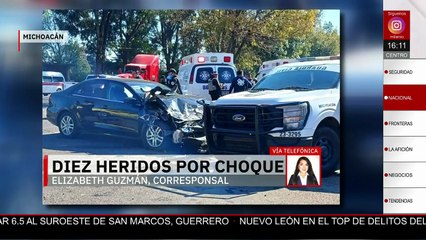 En Michoacán, un accidente vial deja un saldo de diez heridos; seis de los heridos son policías