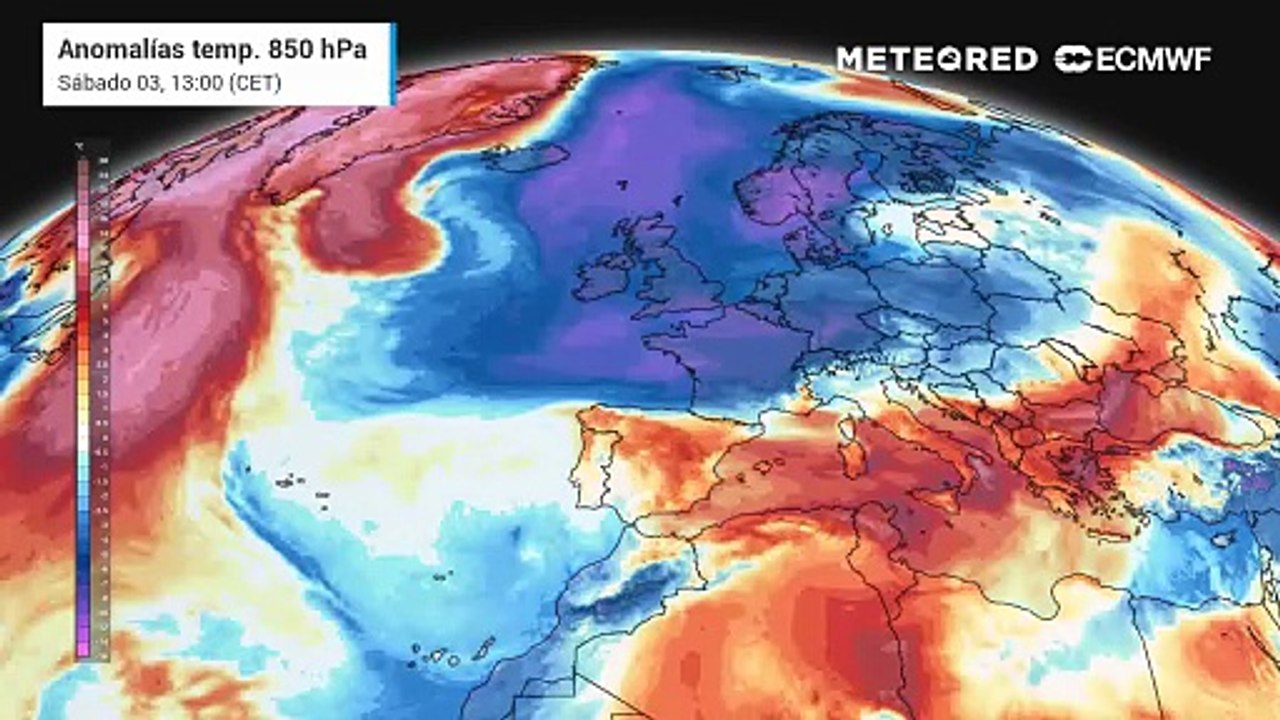 Anomalías de temperatura previstas por el modelo europeo a unos 1400 metros para los próximos días