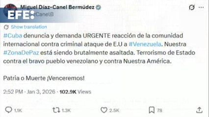 Cuba condena el "criminal" ataque de EE.UU. a Venezuela y pide reacción internacional