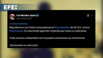 Morales denuncia "brutal agresión imperial" tras "bombardeo" de EE.UU. en Venezuela