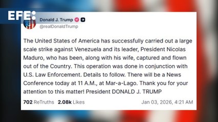 Trump confirma ataque "a gran escala" contra Venezuela y Maduro