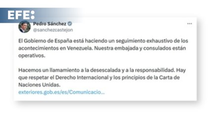 Pedro Sánchez llama a la desescalada en Venezuela y pide respetar el derecho internacional