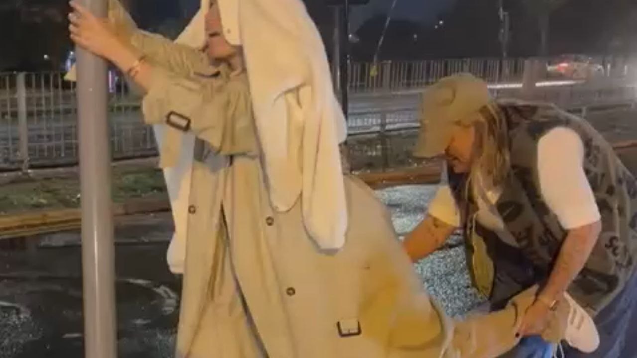 Girl tries to grab pole to fly but loses grip and falls hard