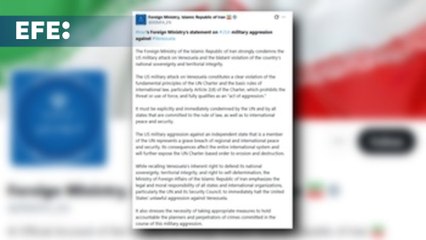 Irán condena ataque de EE.UU. a Venezuela y llama a comunidad internacional a detenerlo