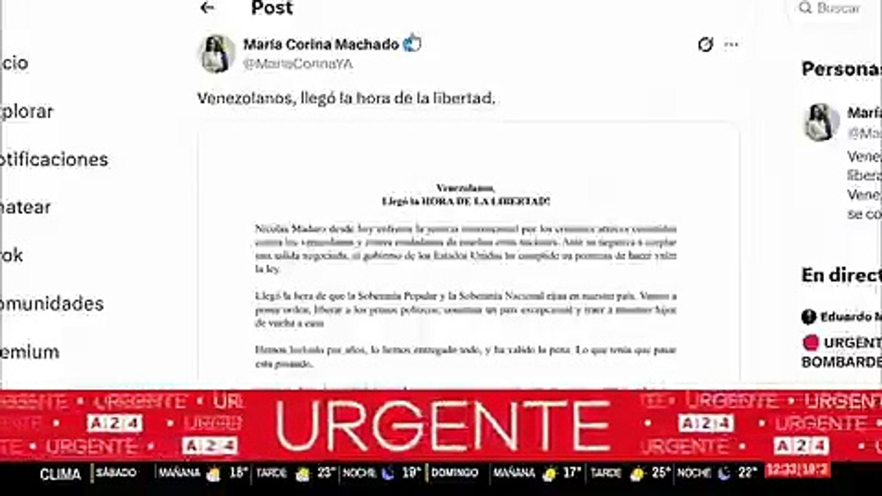 El mensaje de María Corina Machado tras la captura de Estados Unidos a Nicolás Maduro