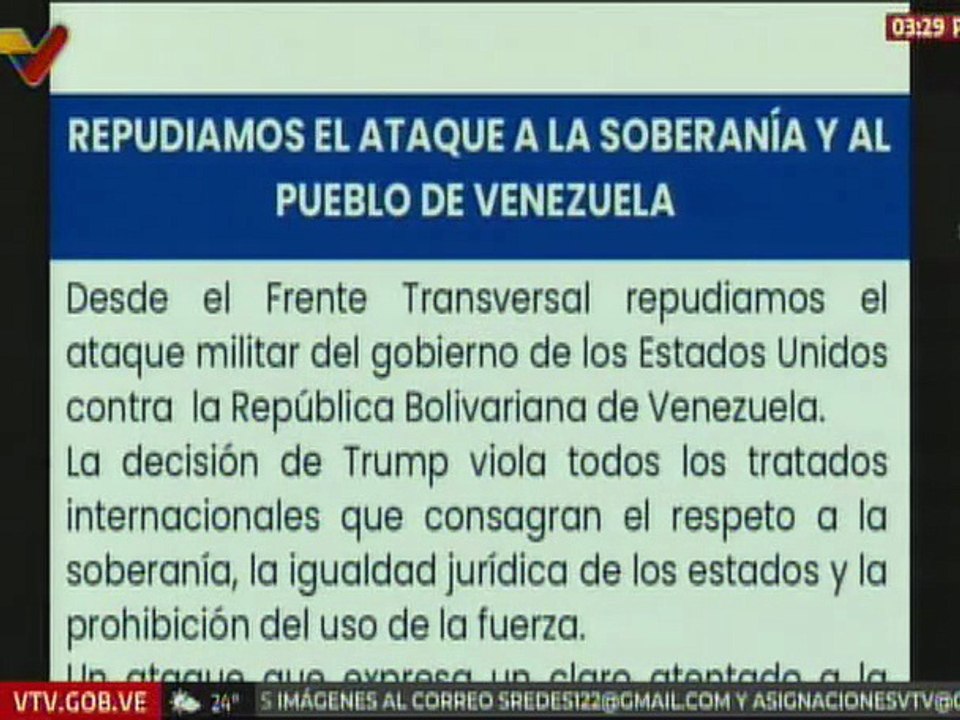 Frente Transversal repudia y condena bombardeos de EE. UU. contra Venezuela