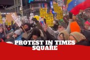 Protesters gather in Times Square to show their rejection of what is happening in Venezuela