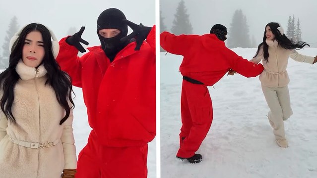 Peso Pluma y Kenia Os disfrutan sus vacaciones de invierno jugando en la nieve