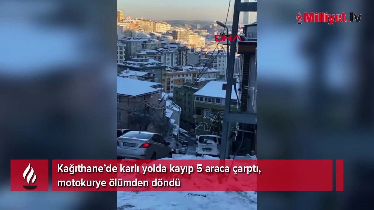 Kağıthane’de karlı yolda kayıp 5 araca çarptı; motokurye ölümden döndü