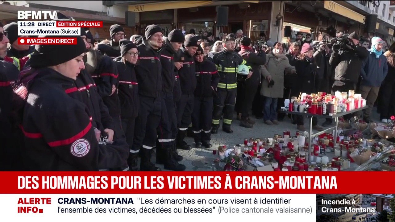 Crans-Montana: l'émotion, les pleurs et la communion des pompiers avec la foule, tous venus rendre hommage aux victimes de l'incendie