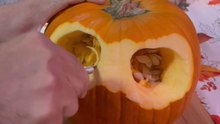 Artist shows unmatched talent by carving a pumpkin into a skeleton head