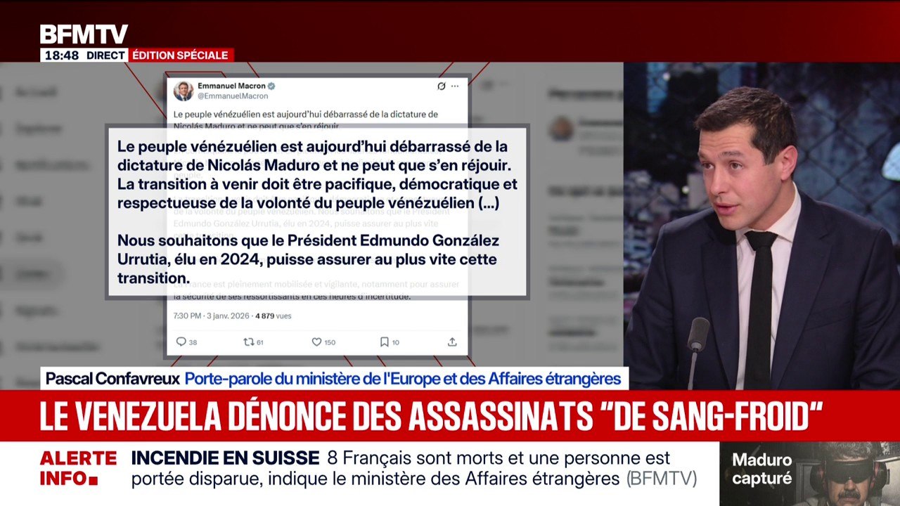Attaque au Venezuela: "Cette intervention était contraire au droit international", déclare Pascal Confavreux, porte-parole du ministère de l'Europe et des Affaires étrangères