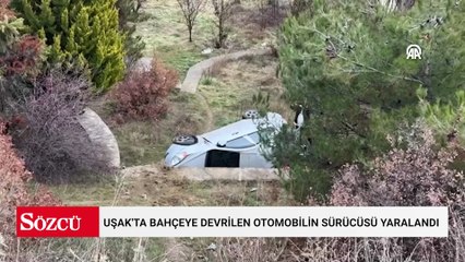 Uşak'ta bahçeye devrilen otomobilin sürücüsü yaralandı