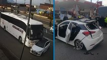 Manisa'da yolcu otobüsü otomobile çarptı; 1'i çocuk 3 yaralı; o anlar kamerada