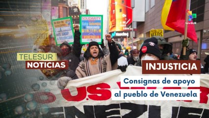 Manifestantes en Nueva York exigen la liberación del Pdte. Maduro y denuncian montaje judicial