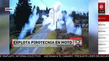 Motociclista resulta herido tras explosión de pirotecnia que transportaba en Edomex