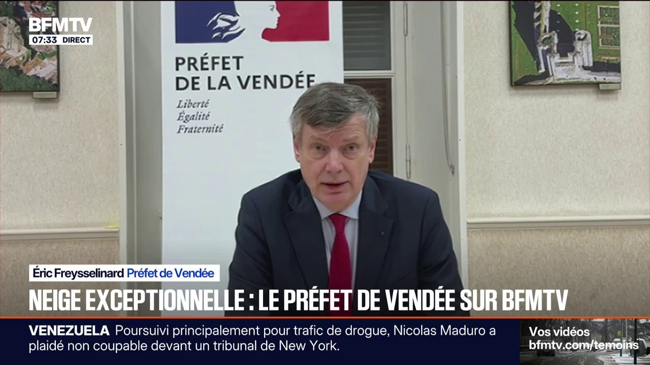 Neige: "Les trains ne peuvent plus fonctionner et la D160 a été coupée parce qu'un poids lourd s'est renversé", détaille le préfet de Vendée