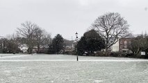Snow falls over Gostrey Meadow in Farnham