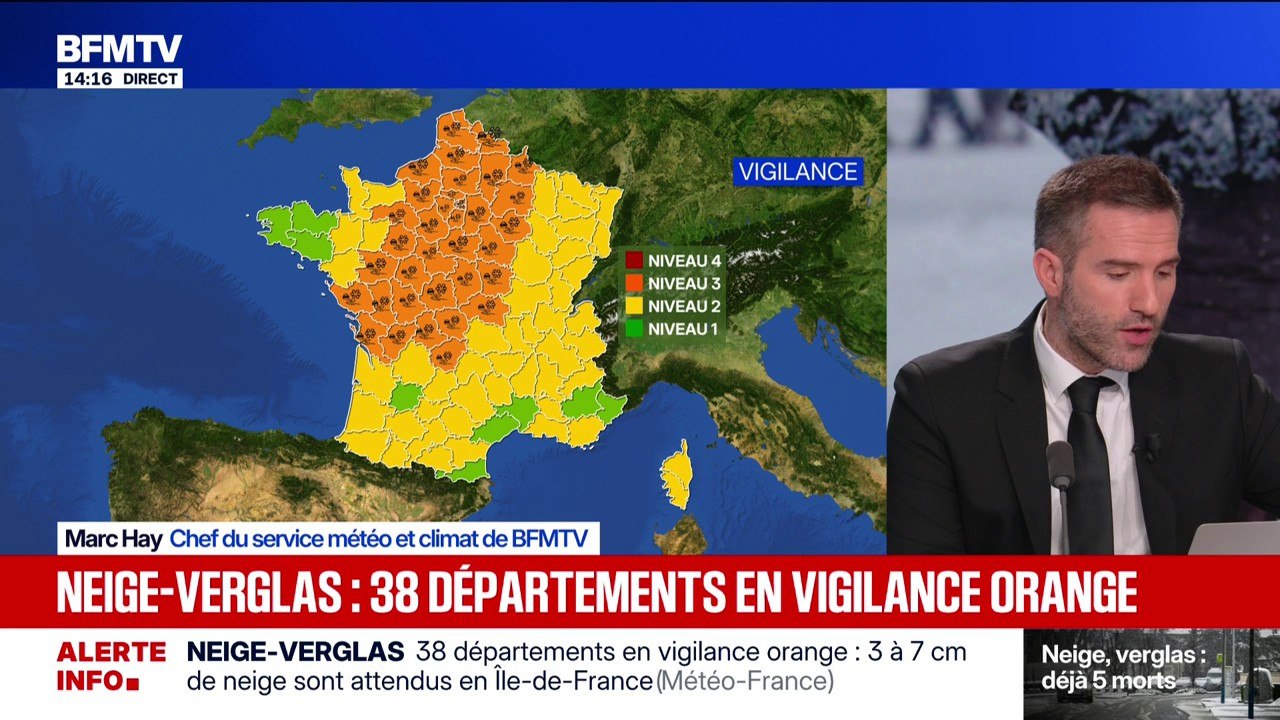 Neige-verglas: 38 départements placés en vigilance orange pour la journée de mercredi