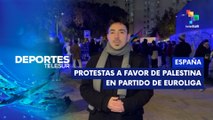 Protesta a favor de Palestina en encuentro de Euroliga Barcelona Vs. Maccabi Tel Aviv DEPORTES TELESUR 06-01-2026