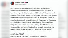 Trump dice que Venezuela "entregará" hasta 50 millones de barriles de petróleo a EEUU