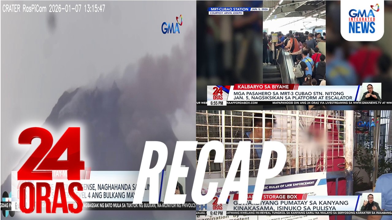24 Oras: (Part 1) rockfall events sa Bulkang Mayon | Guwardiyang pumatay at nagsilid ng babae sa storage box, isinuko | Siksikan sa MRT-Cubao, atbp