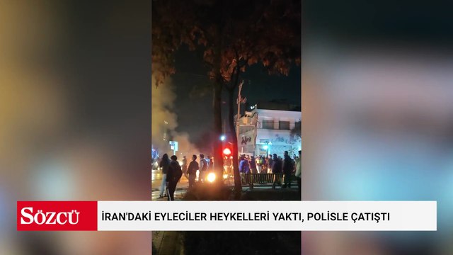 İran'daki eyleciler heykelleri yaktı, polisle çatıştı