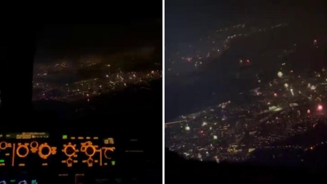 I fuochi d’artificio visti da qui sono un’altra cosa: lo spettacolo ripreso dalla cabina di pilotaggio di un aereo