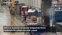 Fırtınada bir çalışanın zor anları kamerada!