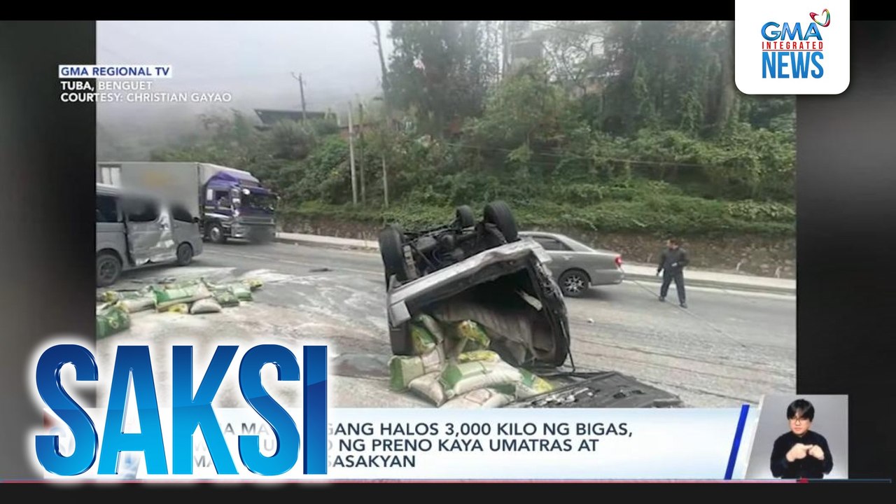 Van na may kargang halos 3,000 kilo ng bigas, nawalan umano ng preno kaya umatras at bumangga sa 2 sasakyan | Saksi