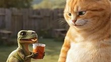 When a Giant Cat Meets a Tiny Dino 🧡🦖