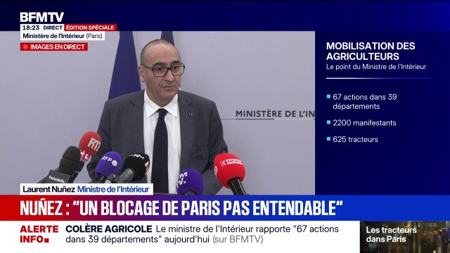 Manifestation des agriculteurs à Paris: Cette manifestation n'était pas déclarée , indique Laurent Nunez, ministre de l'Intérieur