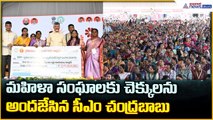 CM Nara Chandrababu Naidu: మహిళా సంఘాలకు చెక్కులను అందజేసిన సీఎం చంద్రబాబు| Asianet News Telugu