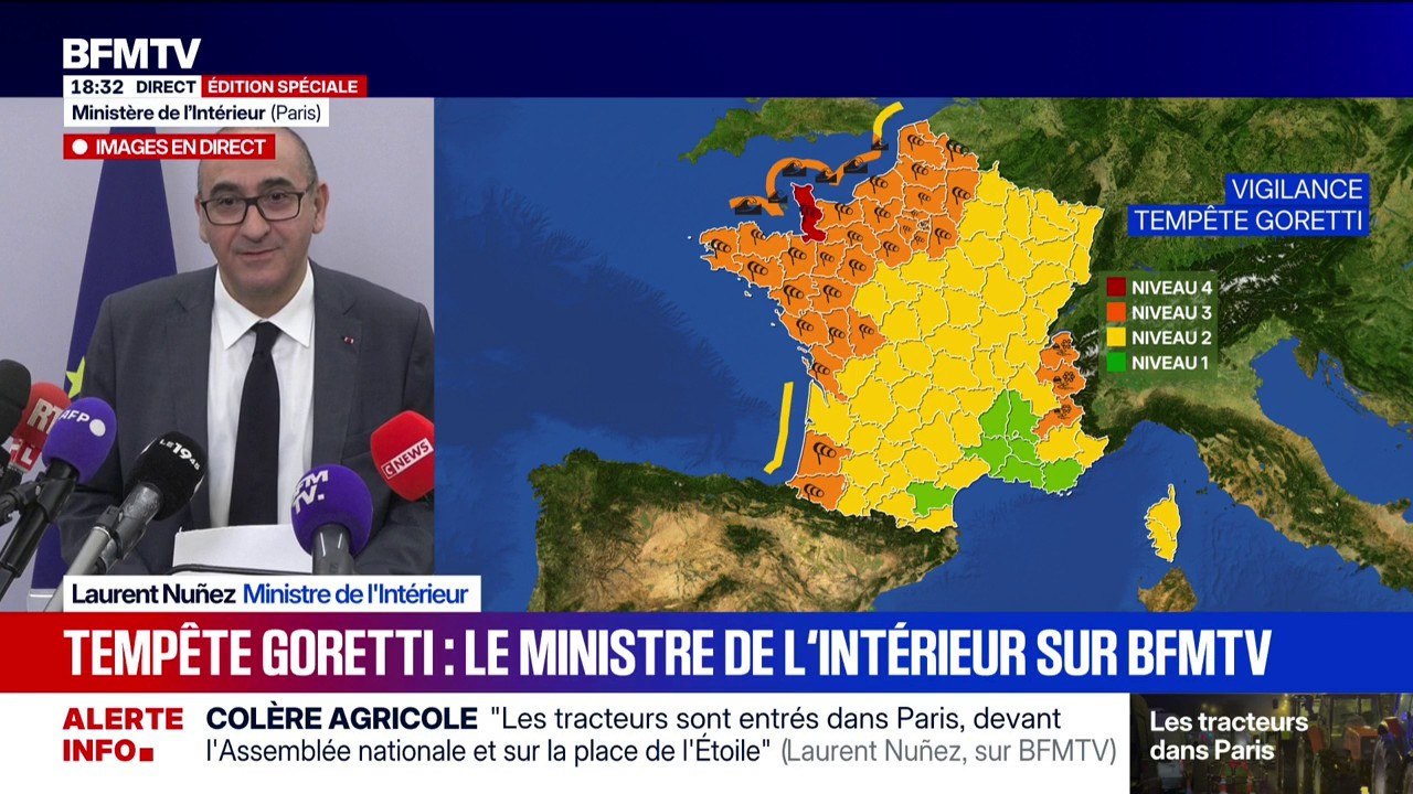 Tempête Goretti: Laurent Nuñez appelle à une "grande vigilance" dans les départements concernés