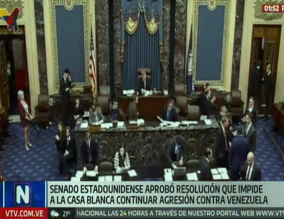 Senado estadounidense aprobó resolución que le impide a Trump continuar agresión contra Venezuela