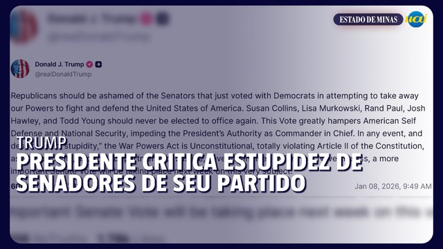 Trump critica 'estupidez' de senadores republicanos que votaram para limitar poderes militares