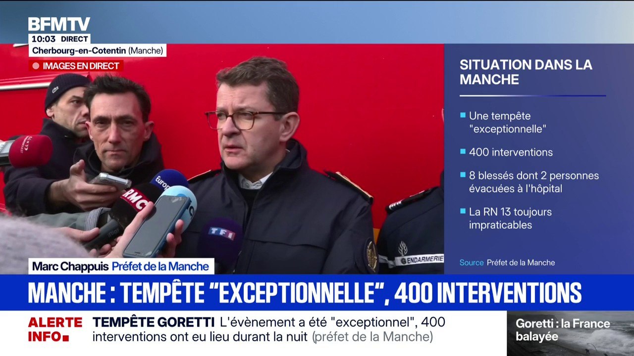 Tempête Goretti: "Nous avons 82.200 foyers qui sont privés d'électricité", indique le préfet de la Manche