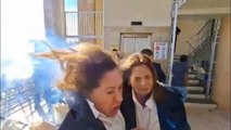 Momento en el que un explosivo alcanza a una diputada de la oposición en Honduras