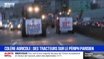 Colère agricole: les tracteurs de la Confédération paysanne sur le périphérique parisien