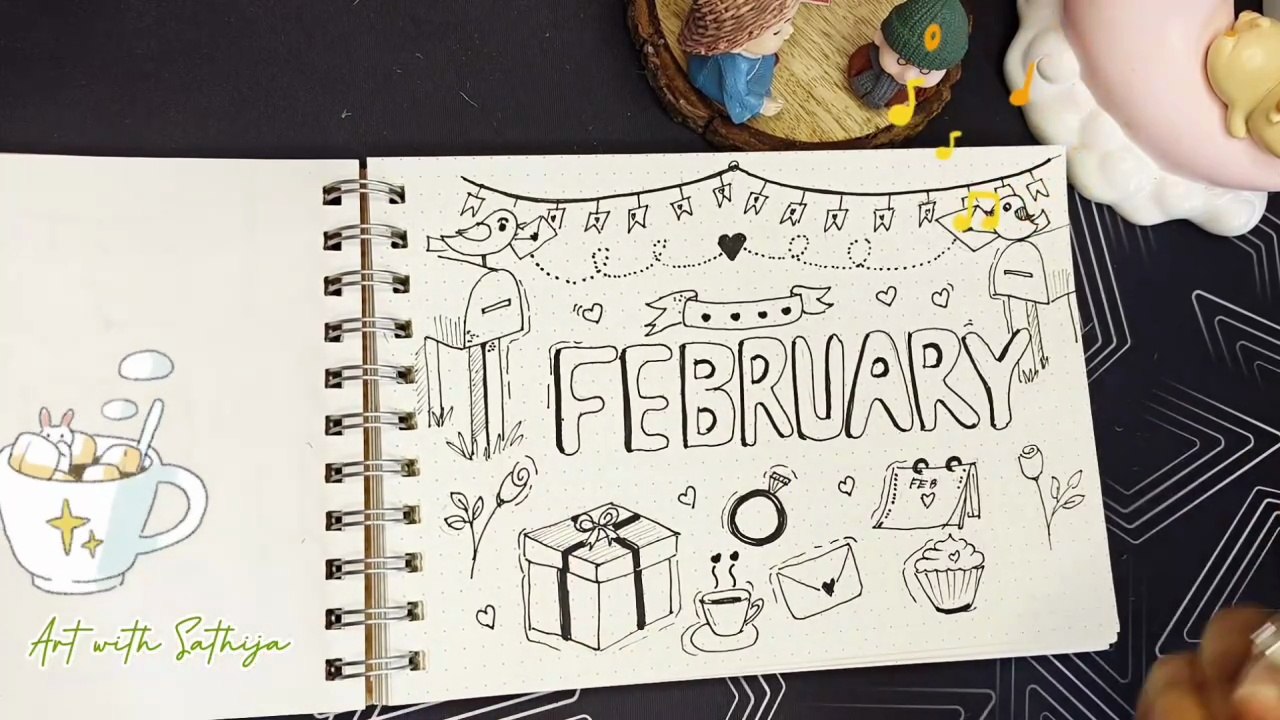 February Doodle Art | Cute Winter & Love Theme Drawing | Easy Doodle for Beginners