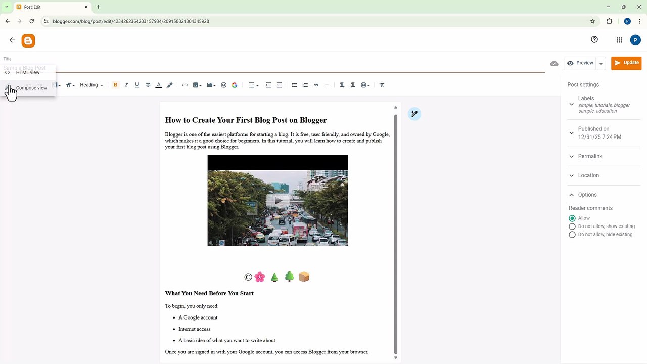 Blogger 17 Editing in HTML Mode
